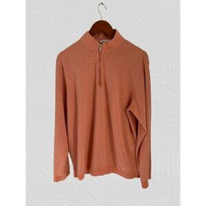Peter Millar 1/4 Zip Sweater Pullover SALMON Pink Cotton Blend High Neck Size La